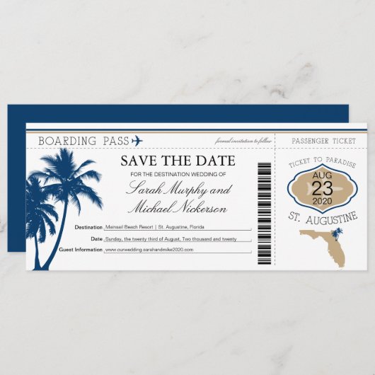 Florida Save the Date Boarding Pass (Voorkant / Achterkant)