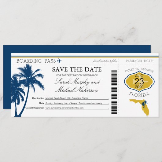 Florida Save the Date Boarding Pass (Voorkant / Achterkant)