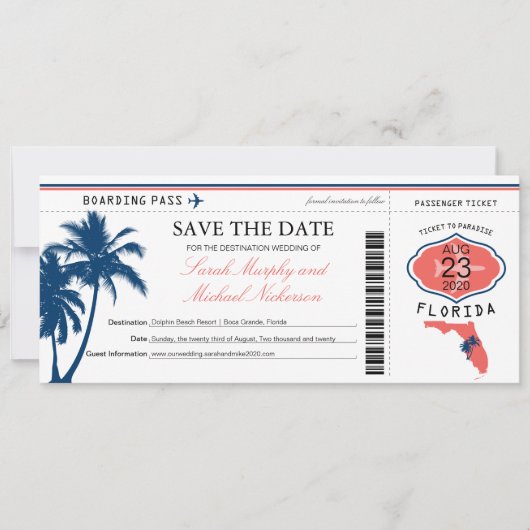 Florida Save the Date Boarding Pass (Voorkant)