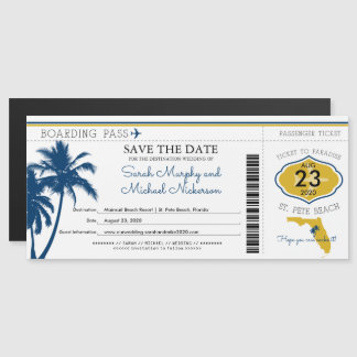 Florida Save the Date Boarding Pass Magnetische Uitnodiging