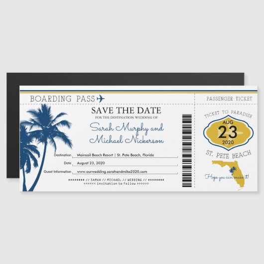 Florida Save the Date Boarding Pass Magnetische Uitnodiging (Voorkant / Achterkant)