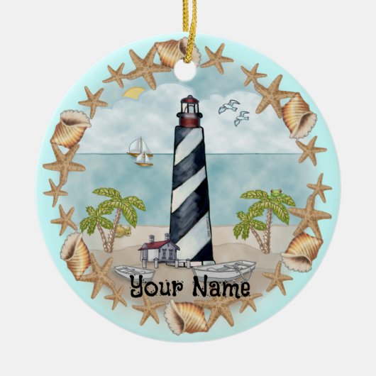Florida Schelpen Vuurtoren Ornament (Voorkant)