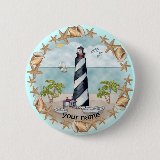 Florida Schelpen Vuurtoren speld Ronde Button 5,7 Cm (Voorkant)