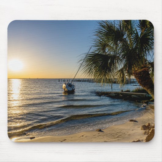 Florida Scheve Palmboom Zonsondergang Muismat (Voorkant)