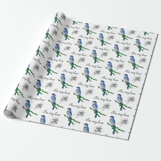 Florida Scrub Jay Monogram Crest Cadeaupapier (Uitgerold)