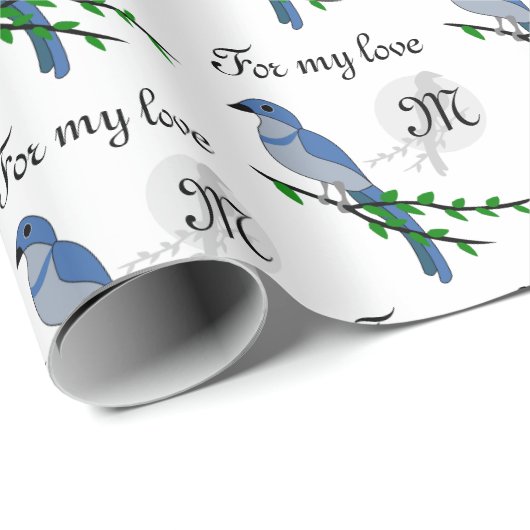 Florida Scrub Jay Monogram Crest Cadeaupapier (Rol Hoek)