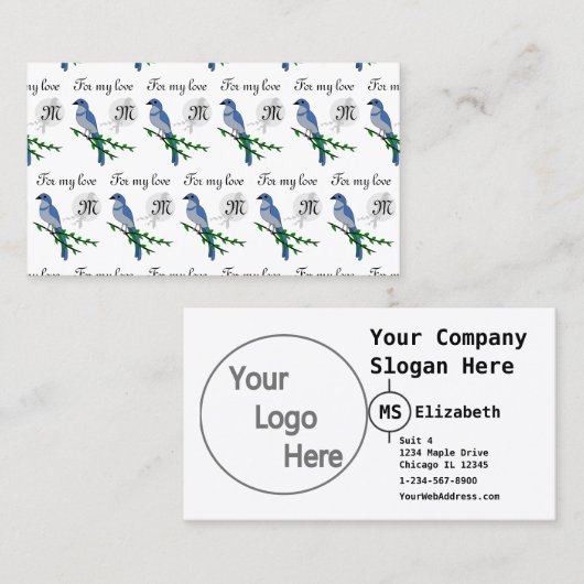 Florida Scrub Jay Monogram Crest Visitekaartje (Voorkant / Achterkant)