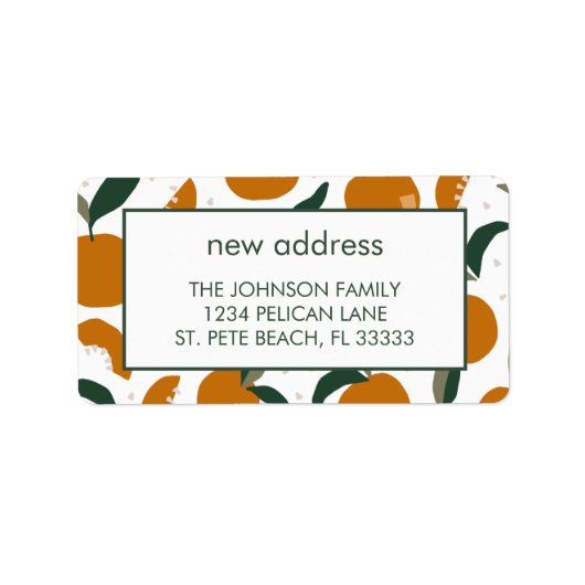 Florida Sinaasappels Nieuw adres aankondiging Etiket (Voorkant)
