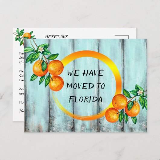 Florida Sinaasappels tegen een aqua Waterverf hek Aankondigingskaart (Voorkant / Achterkant)