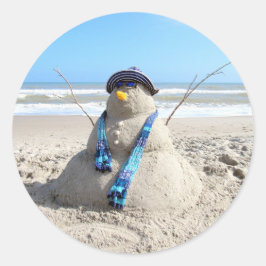 Florida "Sneeuwman"- Strand / Zand Beeldhouwwerk S Ronde Sticker