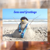 Florida Snowman - Beach Sculpture Window Cling Raamsticker (Vel 2)