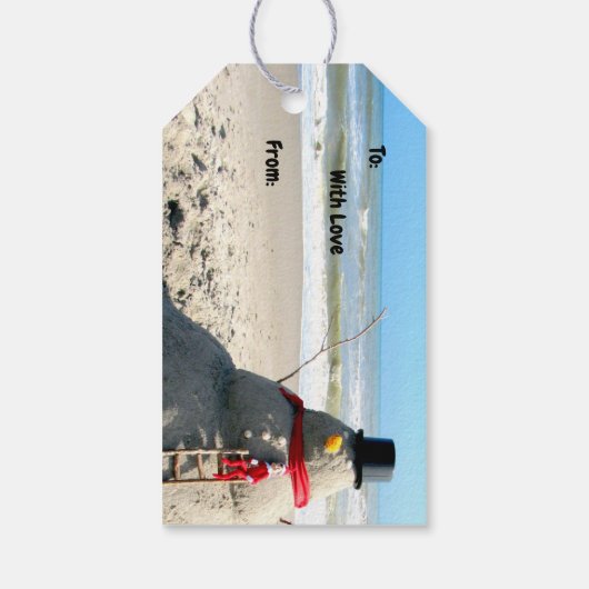 Florida Snowman met Elf - Beach - Kerstmis Cadeaulabel (Achterkant)