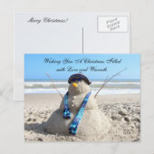 Florida Snowman / SnowWoman ( Beach ) Kerstmis Feestdagenkaart (Voorkant / Achterkant)