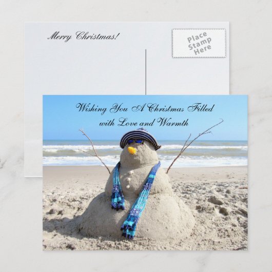 Florida Snowman / SnowWoman ( Beach ) Kerstmis Feestdagenkaart (Voorkant / Achterkant)
