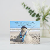 Florida Snowman / SnowWoman ( Beach ) Kerstmis Feestdagenkaart (Staand voorkant)