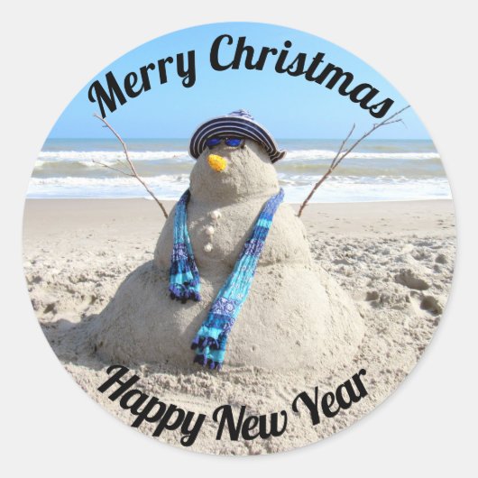 Florida Snowman-Stickers - Zand-sculptuur - Beach Ronde Sticker (Voorkant)