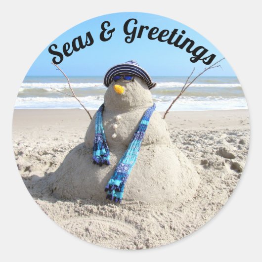 Florida Snowman-Stickers - Zand-sculptuur - Beach Ronde Sticker (Voorkant)