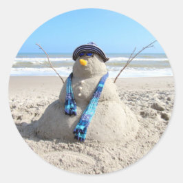 Florida Snowman-Stickers - Zand-sculptuur - Beach Ronde Sticker
