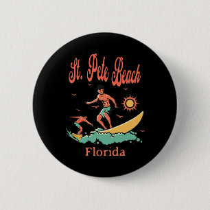 Florida St. Pete Beach Fl Surfer Surfen Vissen P Ronde Button 5,7 Cm