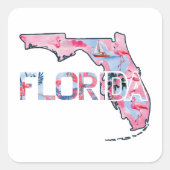 Florida staat kaart omtrek vorm Roze Flamingo's Vierkante Sticker (Voorkant)