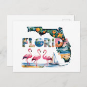 Florida Staat Kaart Tropische Roze Flamingo's  (Voorkant / Achterkant)