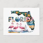 Florida Staat Kaart Tropische Roze Flamingo's  (Voorkant)