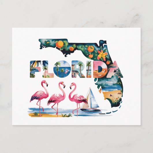 Florida Staat Kaart Tropische Roze Flamingo's (Voorkant)