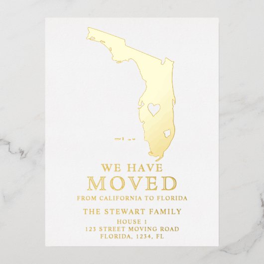 Florida staat plattegrond van het hart van het hui folie uitnodiging briefkaart (Voorkant)