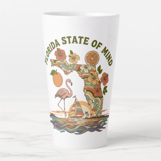 Florida Staat van Geest Retro Flamingo Zeilboot Ca Latte Mok (Voorkant)