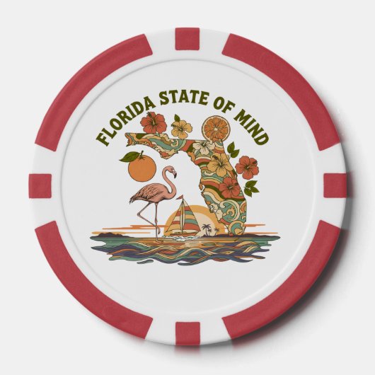 Florida Staat van Geest Retro Flamingo Zeilboot Ca Poker Chips (Voorkant)