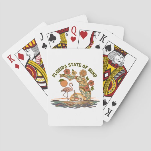 Florida Staat van Geest Retro Flamingo Zeilboot Ca Pokerkaarten (Achterkant)