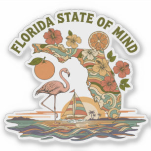 Florida Staat van Geest Retro Flamingo Zeilboot Ca Sticker