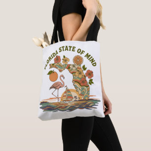 Florida Staat van Geest Retro Flamingo Zeilboot Ca Tote Bag