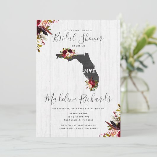 Florida State Bestemming Bruids Douche Uitnodiging (Staand voorkant)