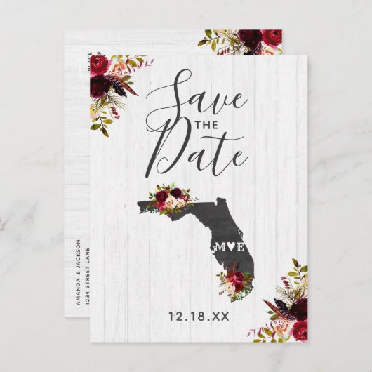 Florida State Bestemming Rustic Save the Date Aankondigingskaart (Voorkant / Achterkant)