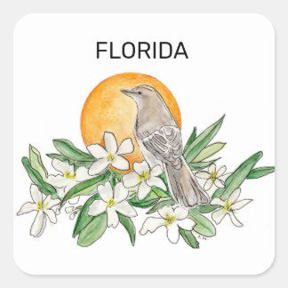 Florida State Bird and Flower Vierkante Sticker