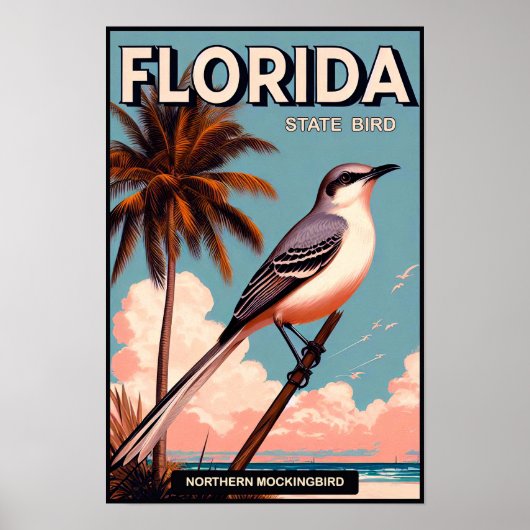 Florida State Bird - Noordelijke Mockingbird Vinta Poster (Voorkant)