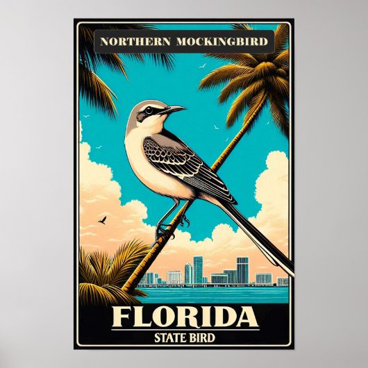 Florida State Bird - Noordelijke Mockingbird Vinta Poster (Voorkant)