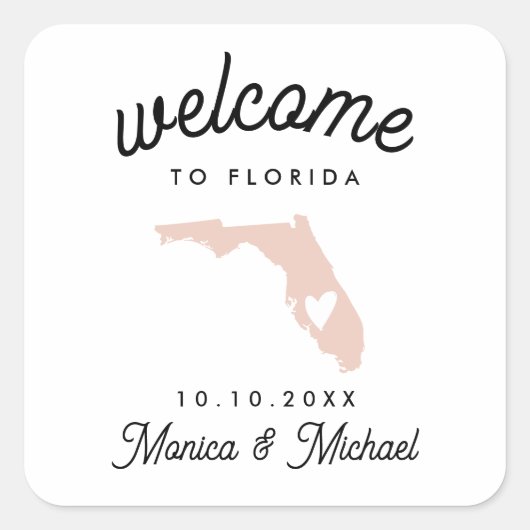 FLORIDA State Destination Wedding any COLOR! Vierkante Sticker (Voorkant)