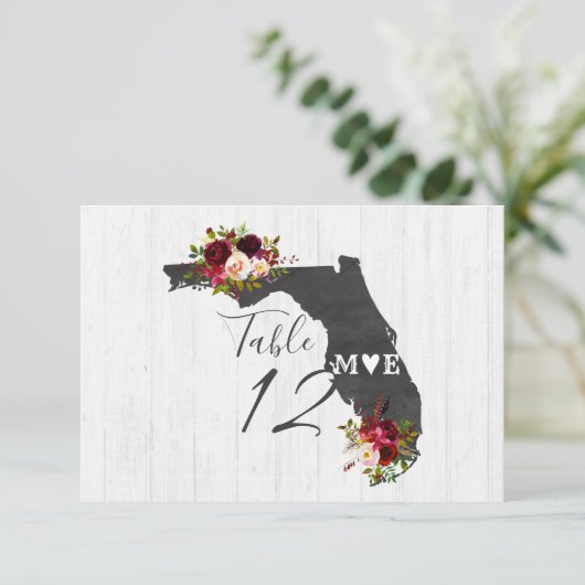 Florida State Destination Wedding Table Numbers Kaart (Staand voorkant)