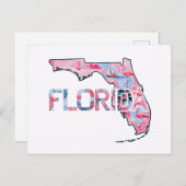 Florida State Kaart Omtrek Vorm Roze Flamingo's (Voorkant / Achterkant)
