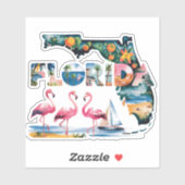 Florida State kaart tropische roze flamingo's Sticker (Vel)