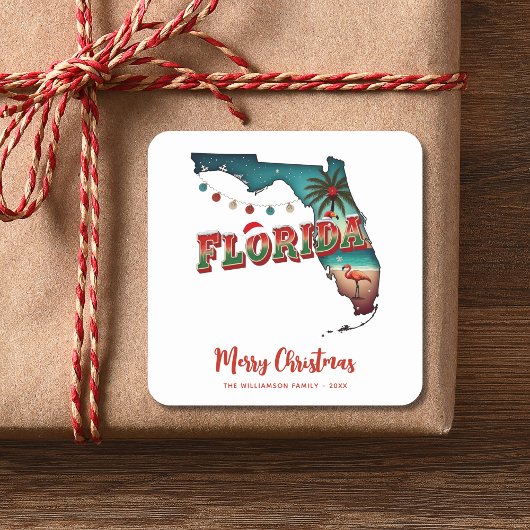 Florida State Kerstkaart Vierkante Sticker