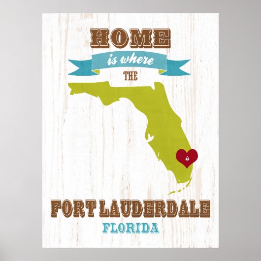 Florida State Map Art - Love Fort Lauderdale Art Poster (Voorkant)