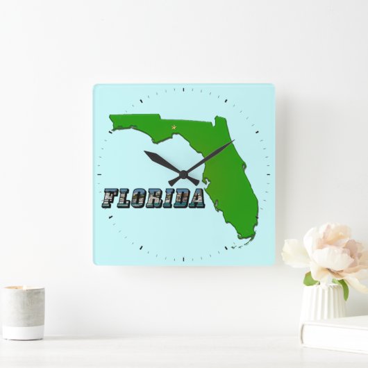 Florida State Map en Text Vierkante Klok (Huis)