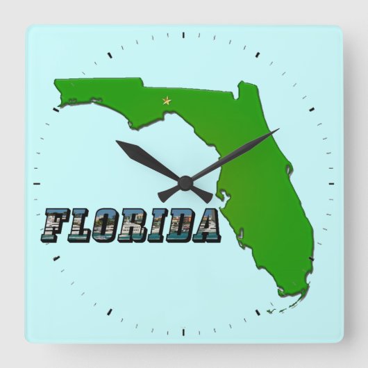 Florida State Map en Text Vierkante Klok (Voorkant)