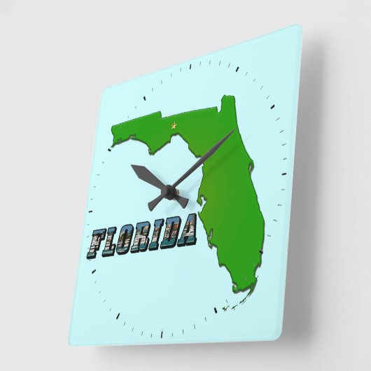Florida State Map en Text Vierkante Klok (Hoek)