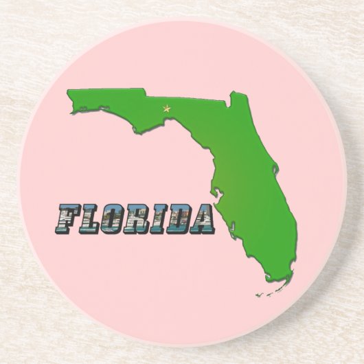Florida State Map en Text Zandsteen Onderzetter (Voorkant)