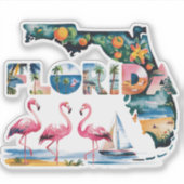 Florida State Map Tropische Roze Flamingo's  Sticker (Voorkant)