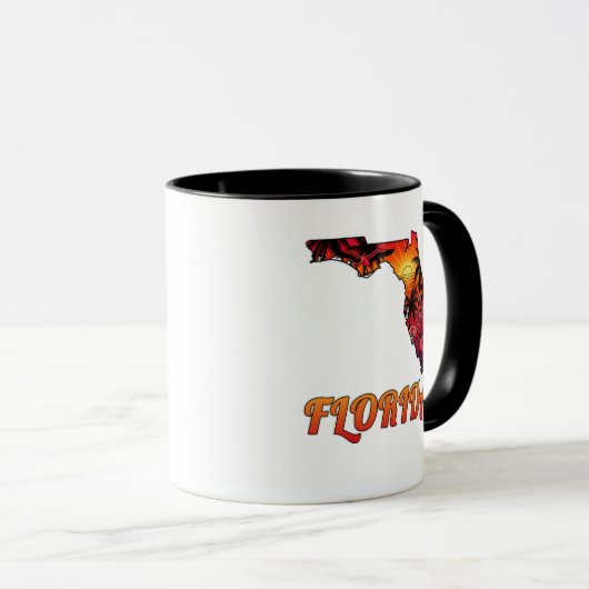 Florida State Outline Palm Trees Tattoo Style Mok (Voorkant rechts)